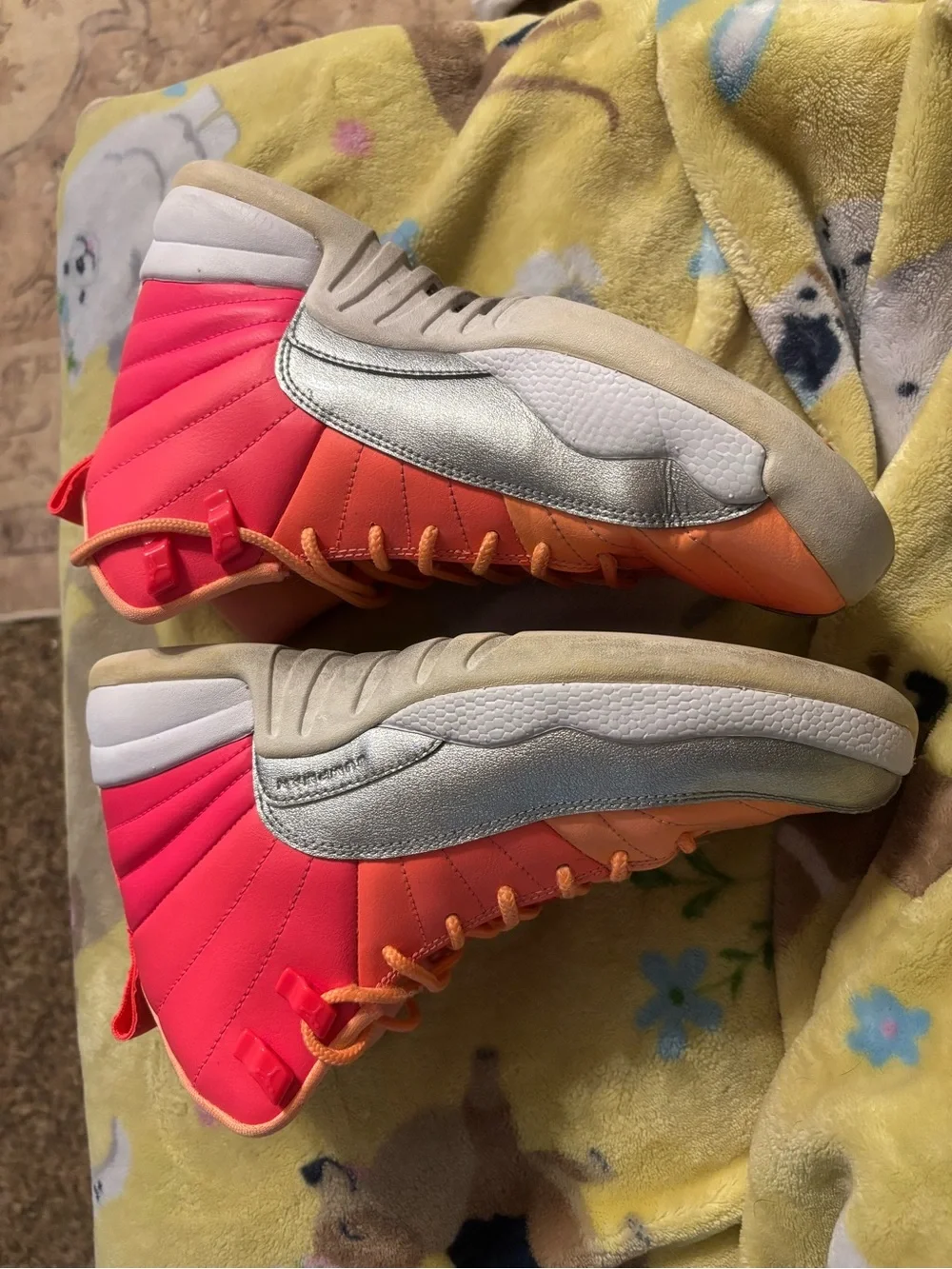 Jordan 12 Retro Sunrise High-Top Sneakers in Pink, Orange & Silver